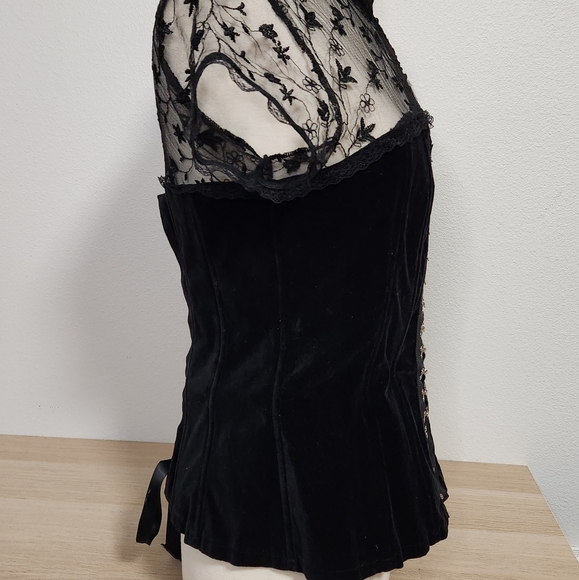 Tripp NYC black Velvet and Lace Corseted Top, Size L Vintage with tag - Picture 2 of 9